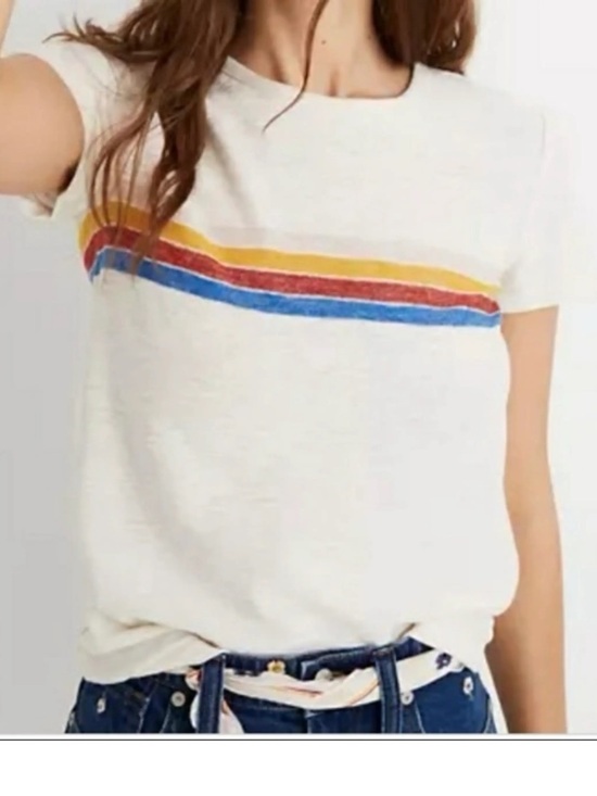 Madewell Tops - Madewell Retro Rainbow Stripes Cream Short-Sleeve Tee Shirt Sweet Magnolias S
